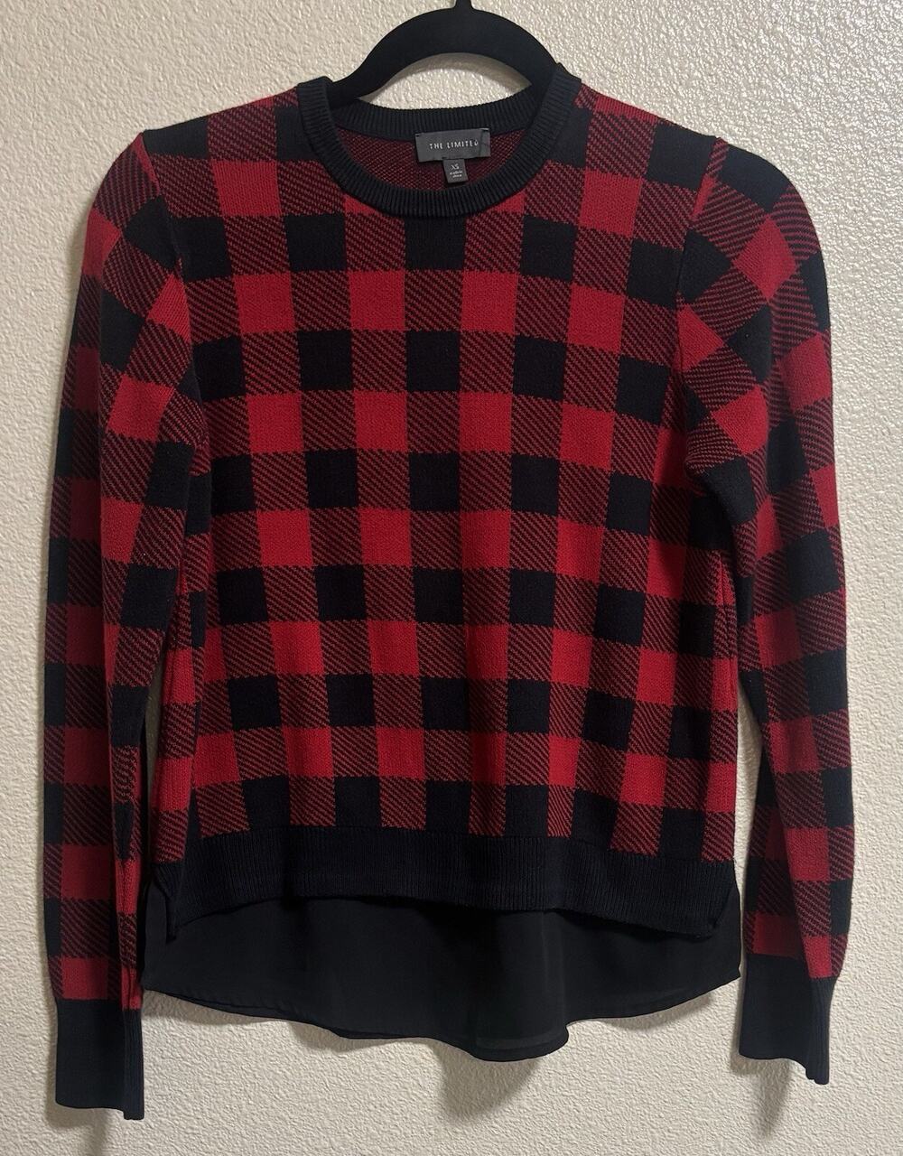 Buffalo Plaid Crew Neck Sweater Mixed Media Cottage Western Cowgirl Size XS